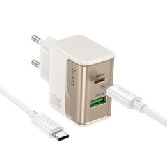 Сетевое зарядное устройство Hoco CS73A USB/ Type-C PD 30W QC white + кабель Type-C to Type-C. Complektuha