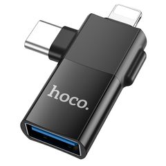 OTG переходник Hoco UA17 Lightning/ Type-C to USB 2.0 (F) black. Complektuha