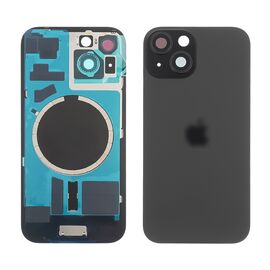 Заднее стекло корпуса для Apple iPhone 15 Black Titanium (чёрное) с рамкой и стеклом камеры. Complektuha