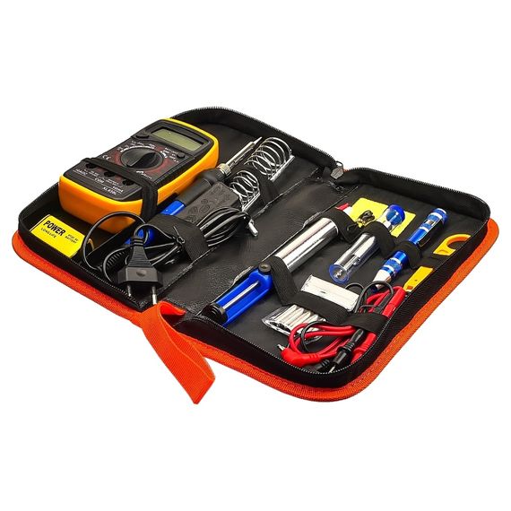 Паяльный набор в пенале Aida A-806+ (паяльник 60W, рег. t 200-450 гр C, жала 900M 6шт, мультиметр, инструменты и расходники). Complektuha