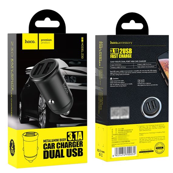 Авто Адаптер Hoco Z30 2 USB black фото 6. Complektuha