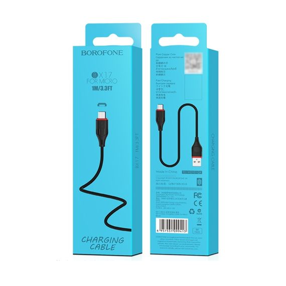 USB кабель Borofone BX17 USB to MicroUSB 1m black фото 3. Complektuha