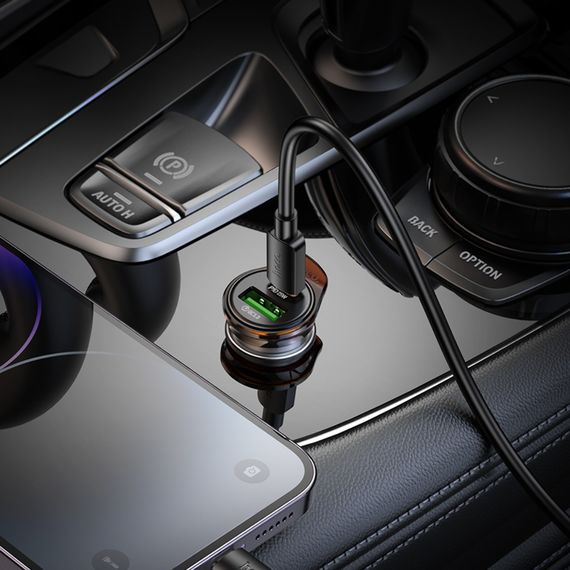 Авто Адаптер Hoco NZ16A USB/ Type-C 43W PD QC 25W metal grey + кабель Type-C to Lightning фото 1. Complektuha