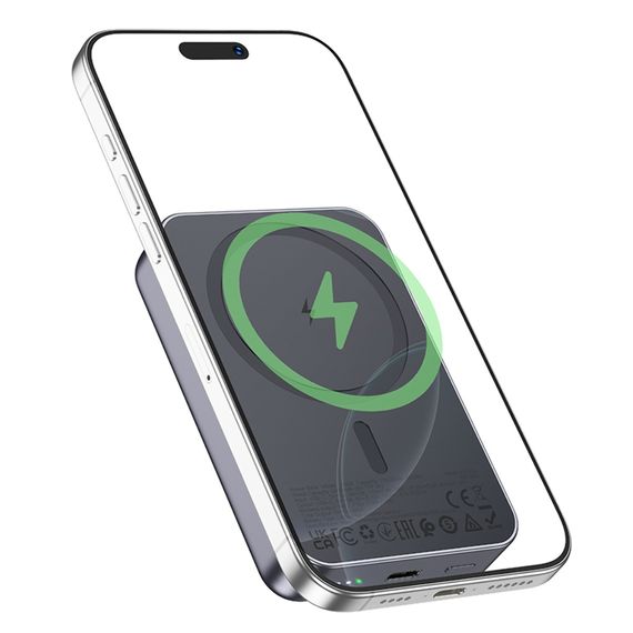 Power Bank Hoco 10000 mAh J160A PD 20W магнитный с функцией беспроводной зарядки metal gray фото 2. Complektuha