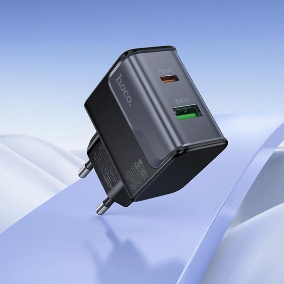Сетевое зарядное устройство Hoco CS73A USB/ Type-C PD 30W QC midnight black фото 1. Complektuha