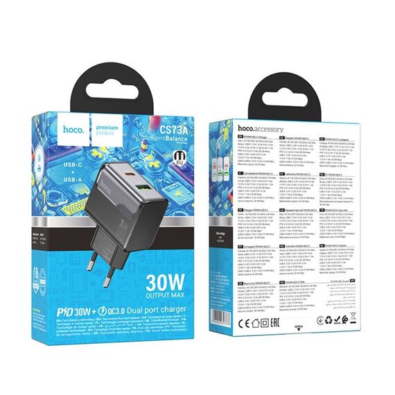 Сетевое зарядное устройство Hoco CS73A USB/ Type-C PD 30W QC midnight black фото 4. Complektuha