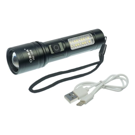 Фонарик аккумуляторный LED COB  Kongjiangbing KJB-182 380 lm, металлический, с боковой подсветкой 1200 mA фото 1. Complektuha