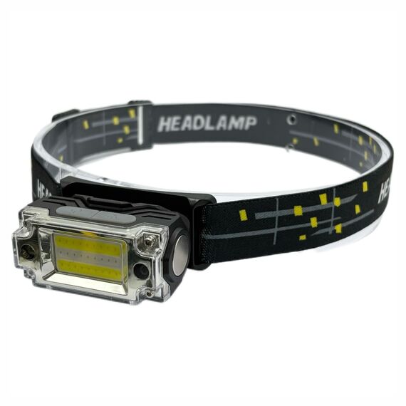 Фонарик аккумуляторный LED COB  T133, налобный, 200 lm, встроенный аккумулятор 700 mAh, Type-C, 5 режимов, black. Complektuha