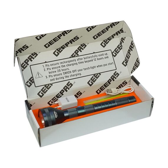 Фонарик аккумуляторный LED  Geepas GFL-3805N 1000 lm, металлический, 2400 mAh, Type-C,  grey фото 3. Complektuha