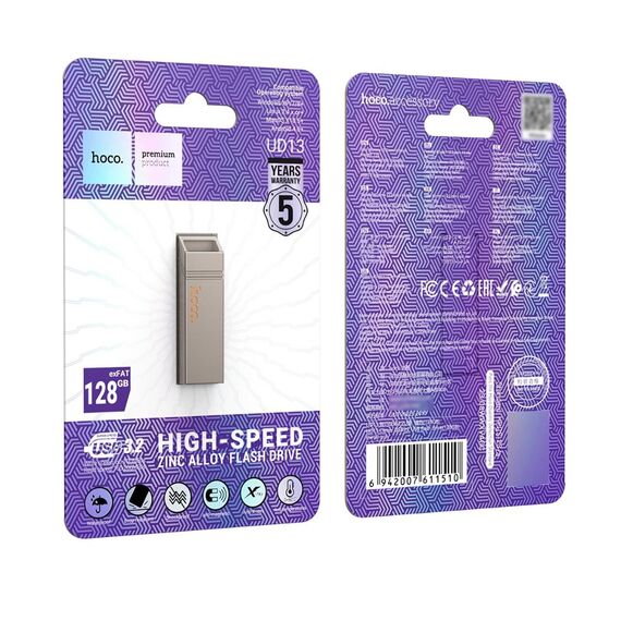 USB накопитель Hoco UD13 128GB USB 3.2 metal gray стальной фото 5. Complektuha