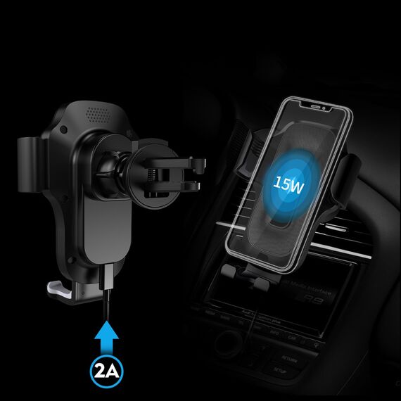 Автодержатель  X15 с беспровдной зарядкой 15W black фото 4. Complektuha