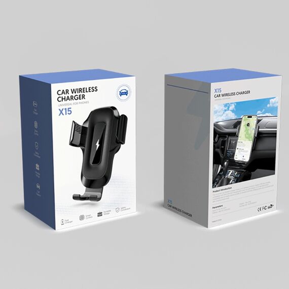 Автодержатель  X15 с беспровдной зарядкой 15W black фото 8. Complektuha