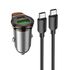 Авто Адаптер Hoco NZ16A USB/ Type-C 43W PD QC 25W metal grey + кабель Type-C to Type-C. Complektuha