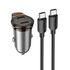 Авто Адаптер Hoco NZ16B 2 Type-C PD 45W metal grey + кабель Type-C to Type-C. Complektuha