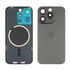 Заднее стекло корпуса для Apple iPhone 15 Pro Black Titanium (чёрное) с рамкой и стеклом камеры. Complektuha